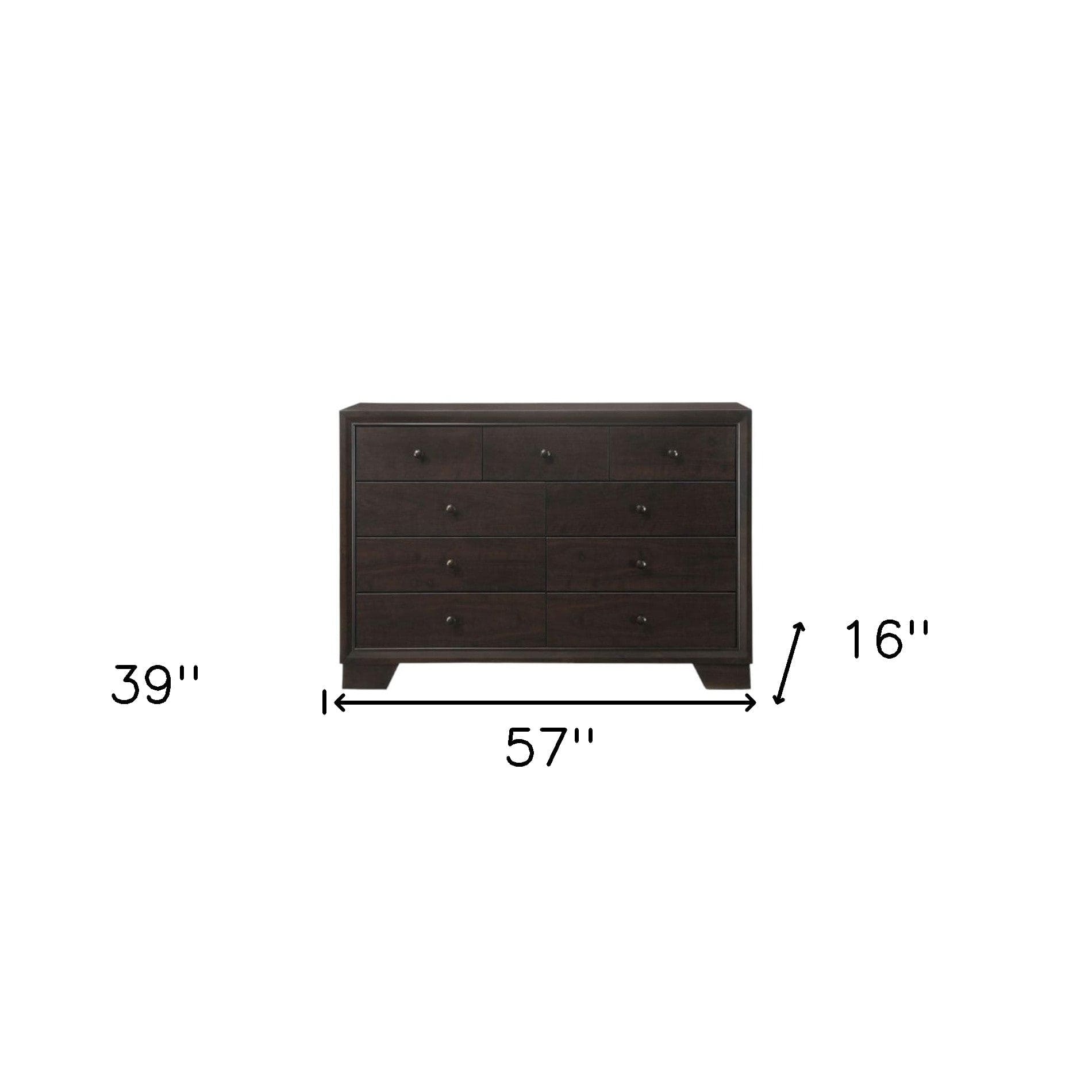 57" Espresso Solid and Manufactured Wood Nine Drawer Double Dresser - Homeroots