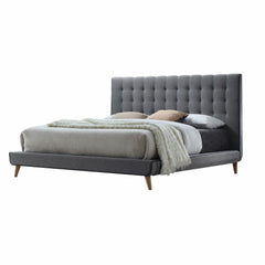 Tufted Light Gray Upholstered Linen Bed