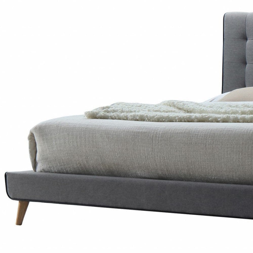 Tufted Light Gray Upholstered Linen Bed