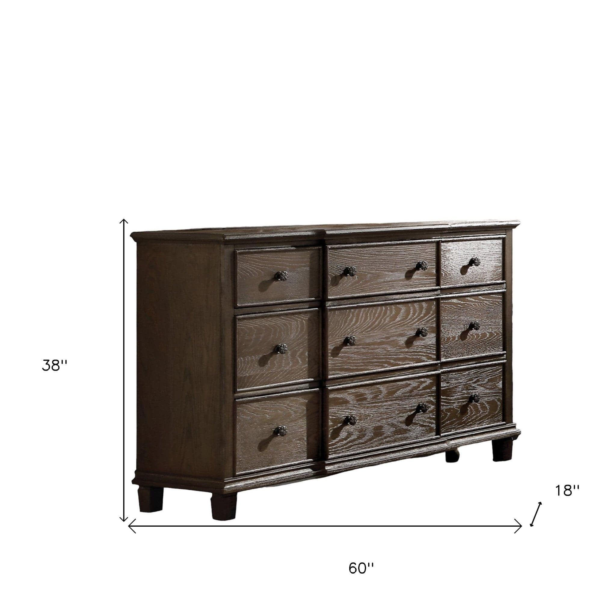 60" X 18" X 38" Weathered Oak Dresser - Homeroots