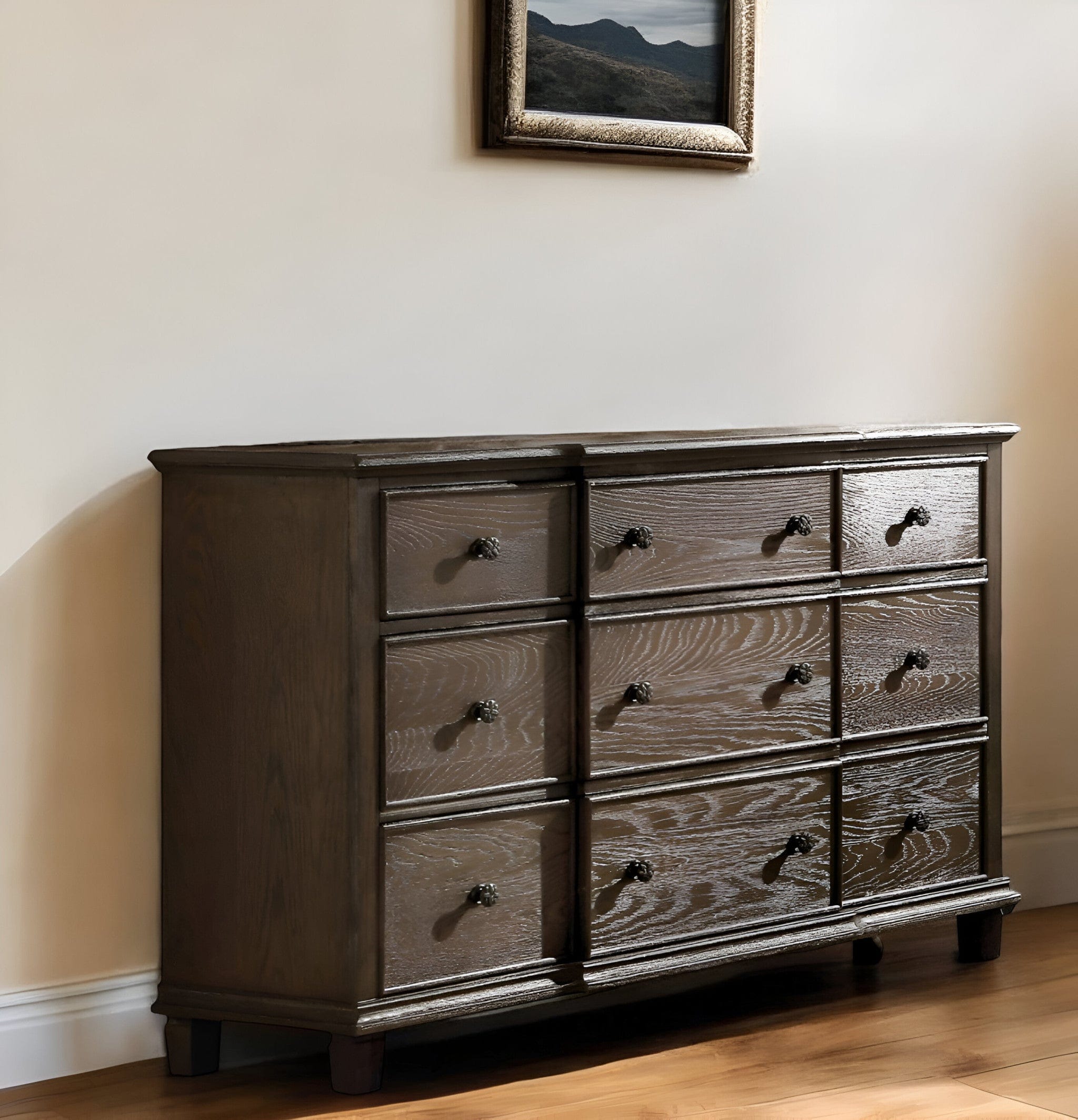 60" X 18" X 38" Weathered Oak Dresser - Homeroots