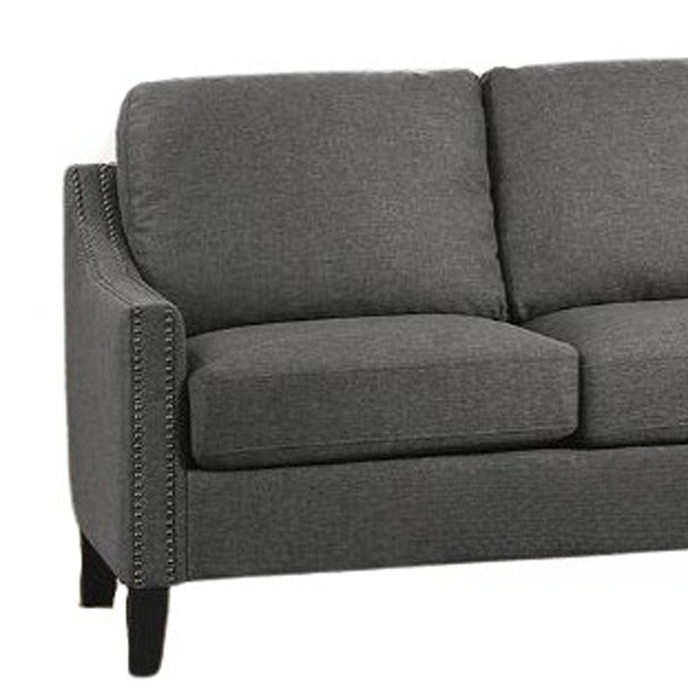 68" Gray Linen Sofa With Black Legs - Homeroots