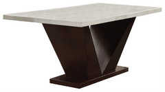 64" White And Dark Brown Marble And Solid Manufactured Wood Pedestal Base Dining Table - Homeroots