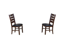 Set of Two Espresso And Brown Upholstered Faux Leather Ladder Back Dining Side Chairs