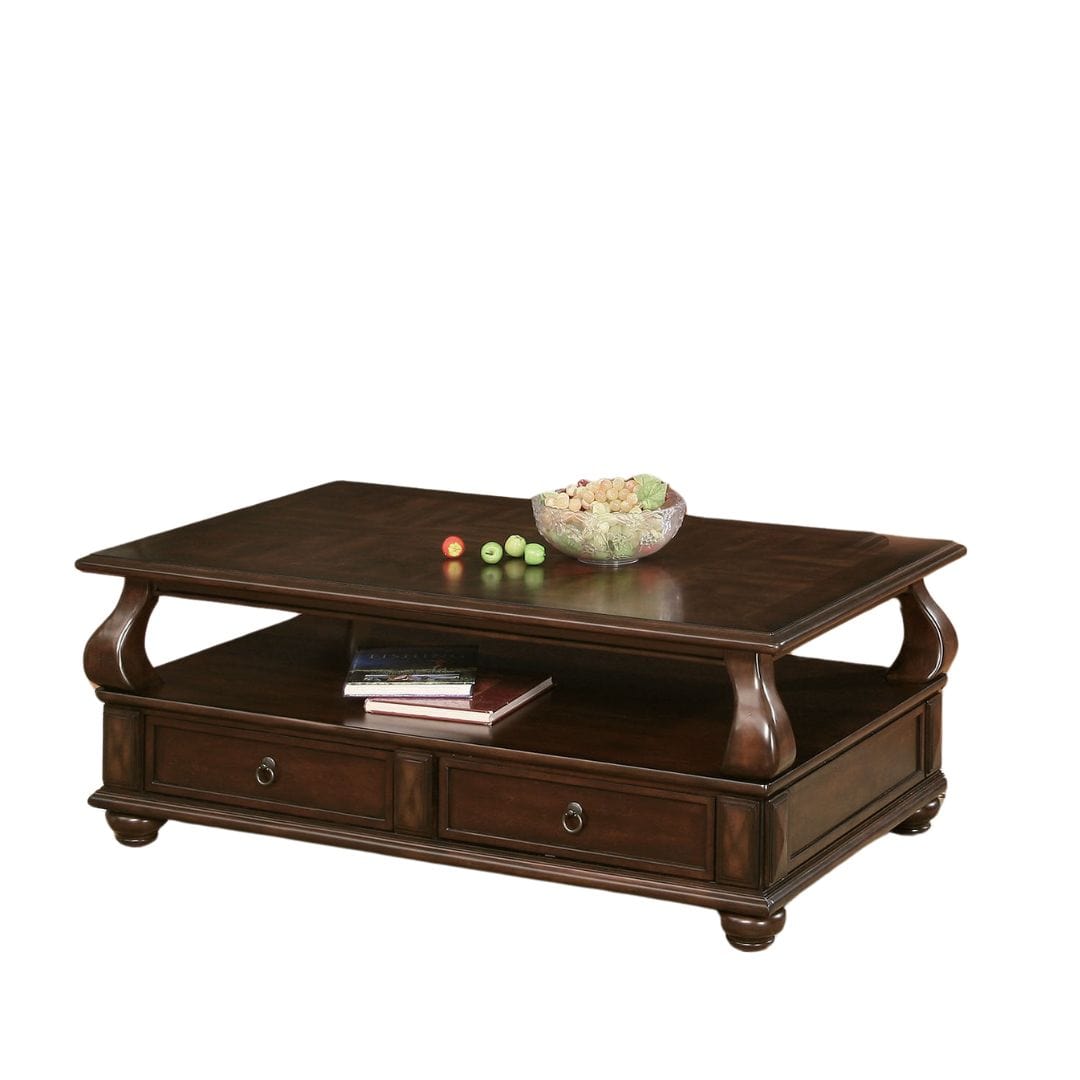 50" Dark Brown Solid Wood Coffee Table With Two Drawers And Shelf - Homeroots