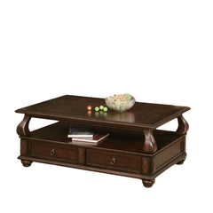 50" Dark Brown Solid Wood Coffee Table With Two Drawers And Shelf - Homeroots