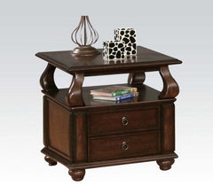 26" Brown Solid Wood Square End Table With Two Drawers And Shelf