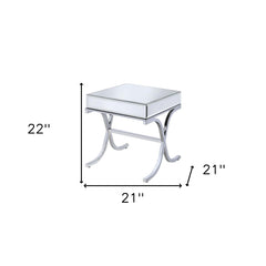 Mesa auxiliar cuadrada con espejo de 22" de vidrio transparente y plateado