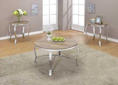 19" Gray And Brown Wood And Stainless Steel Round End Tables - Homeroots