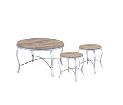 19" Gray And Brown Wood And Stainless Steel Round End Tables - Homeroots