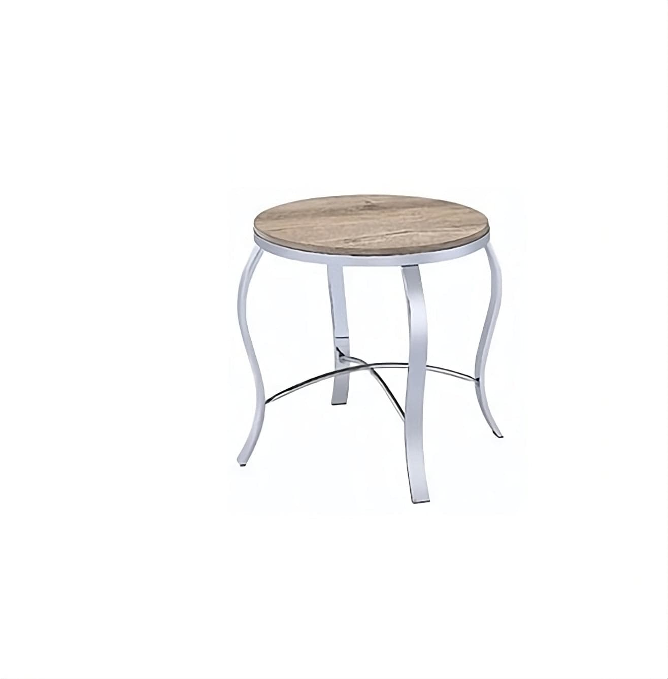 19" Gray And Brown Wood And Stainless Steel Round End Tables - Homeroots