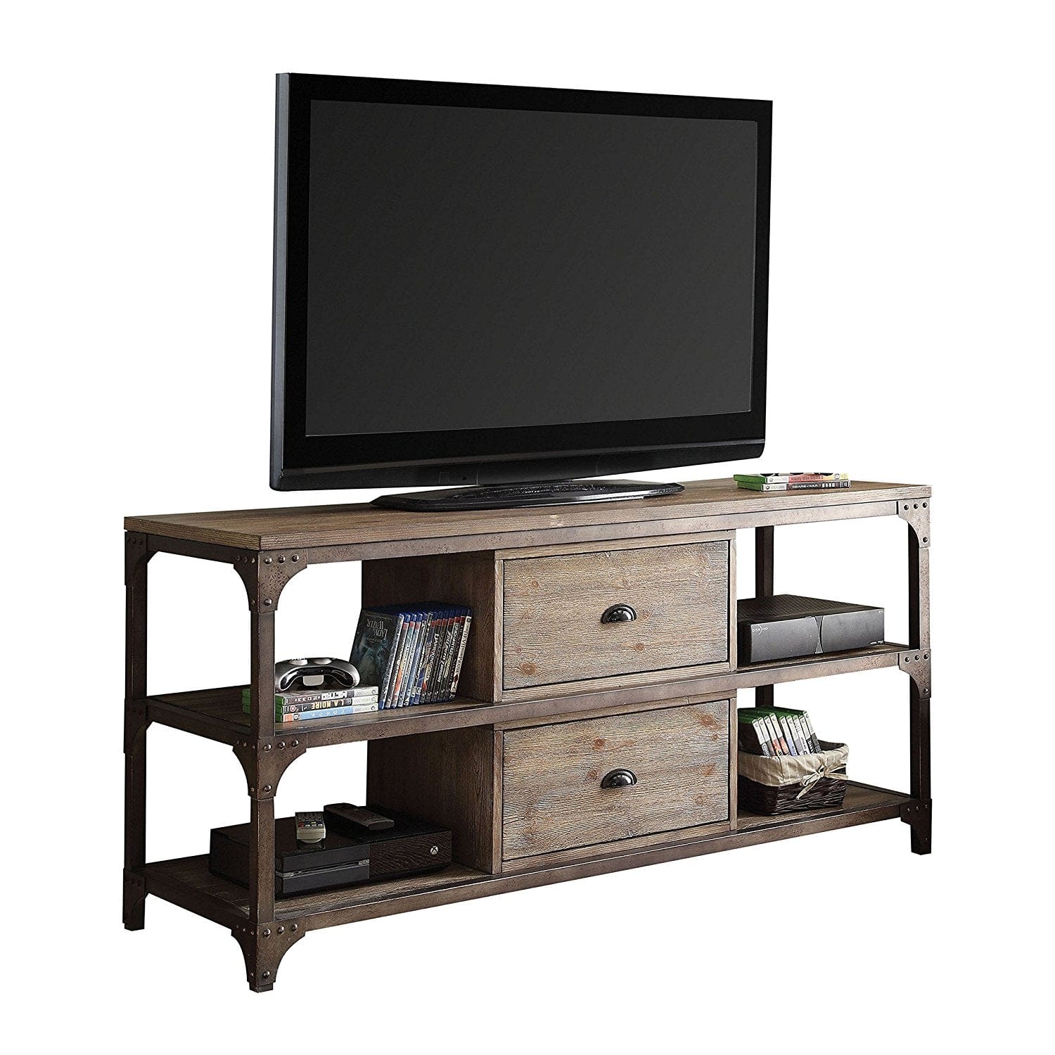 60" Wood Brown Open Shelving TV Stand - Homeroots