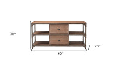 60" Wood Brown Open Shelving TV Stand - Homeroots