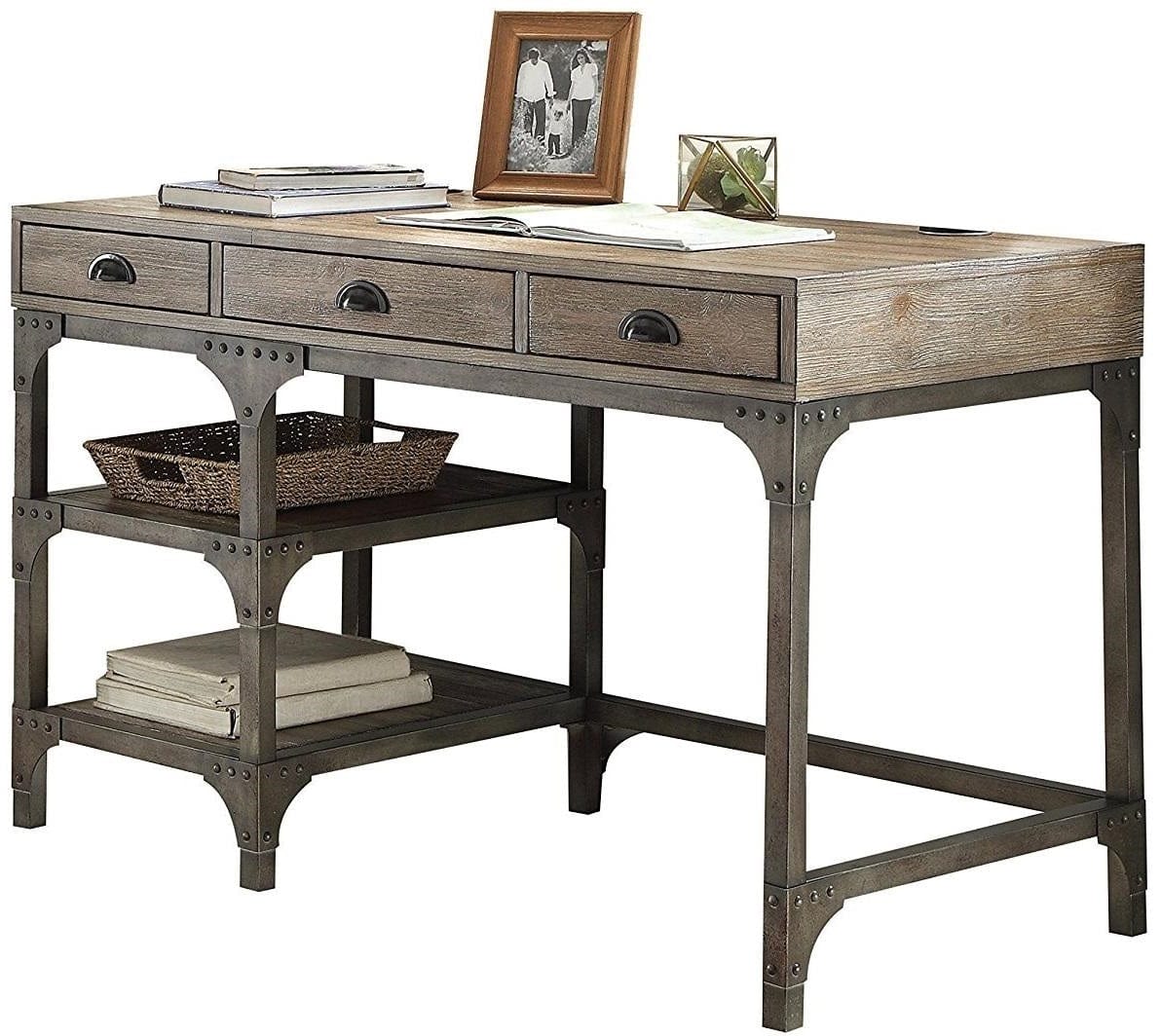 47" Natural and Gray Writing Desk With Three Drawers - Homeroots