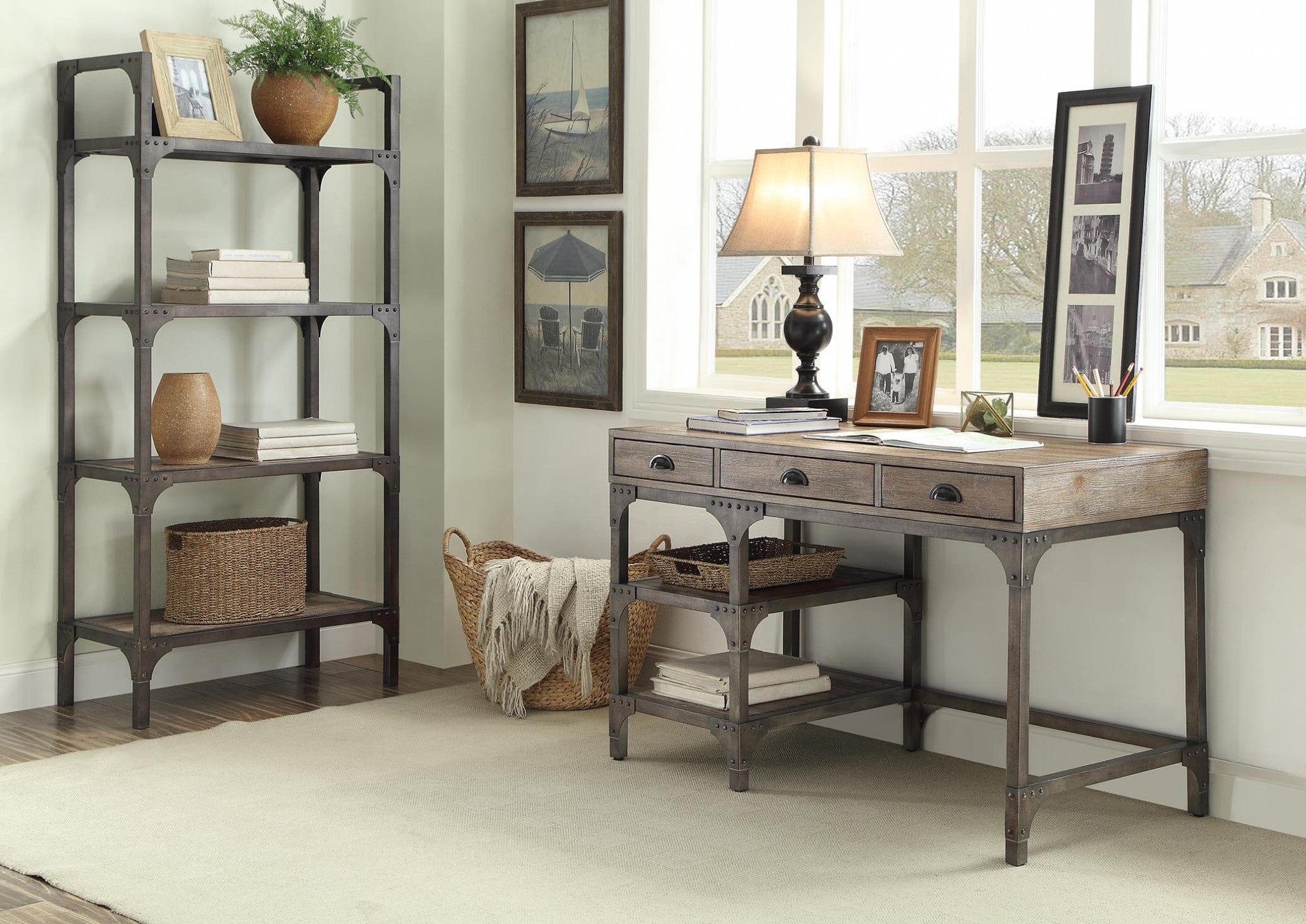 47" Natural and Gray Writing Desk With Three Drawers - Homeroots