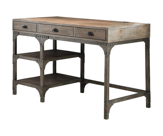 47" Natural and Gray Writing Desk With Three Drawers - Homeroots