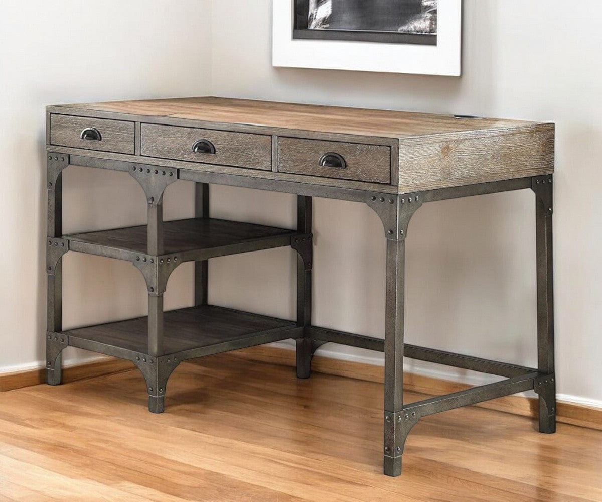 47" Natural and Gray Writing Desk With Three Drawers - Homeroots