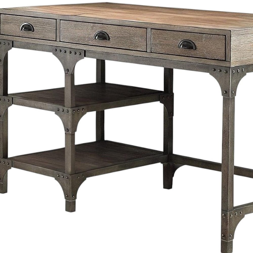 47" Natural and Gray Writing Desk With Three Drawers - Homeroots