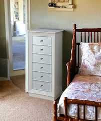 38" White Six Drawer Wood and Mirrored Glass Jewelry Armoire