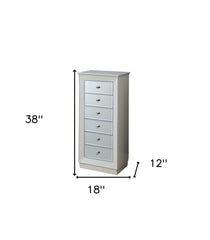 38" White Six Drawer Wood and Mirrored Glass Jewelry Armoire