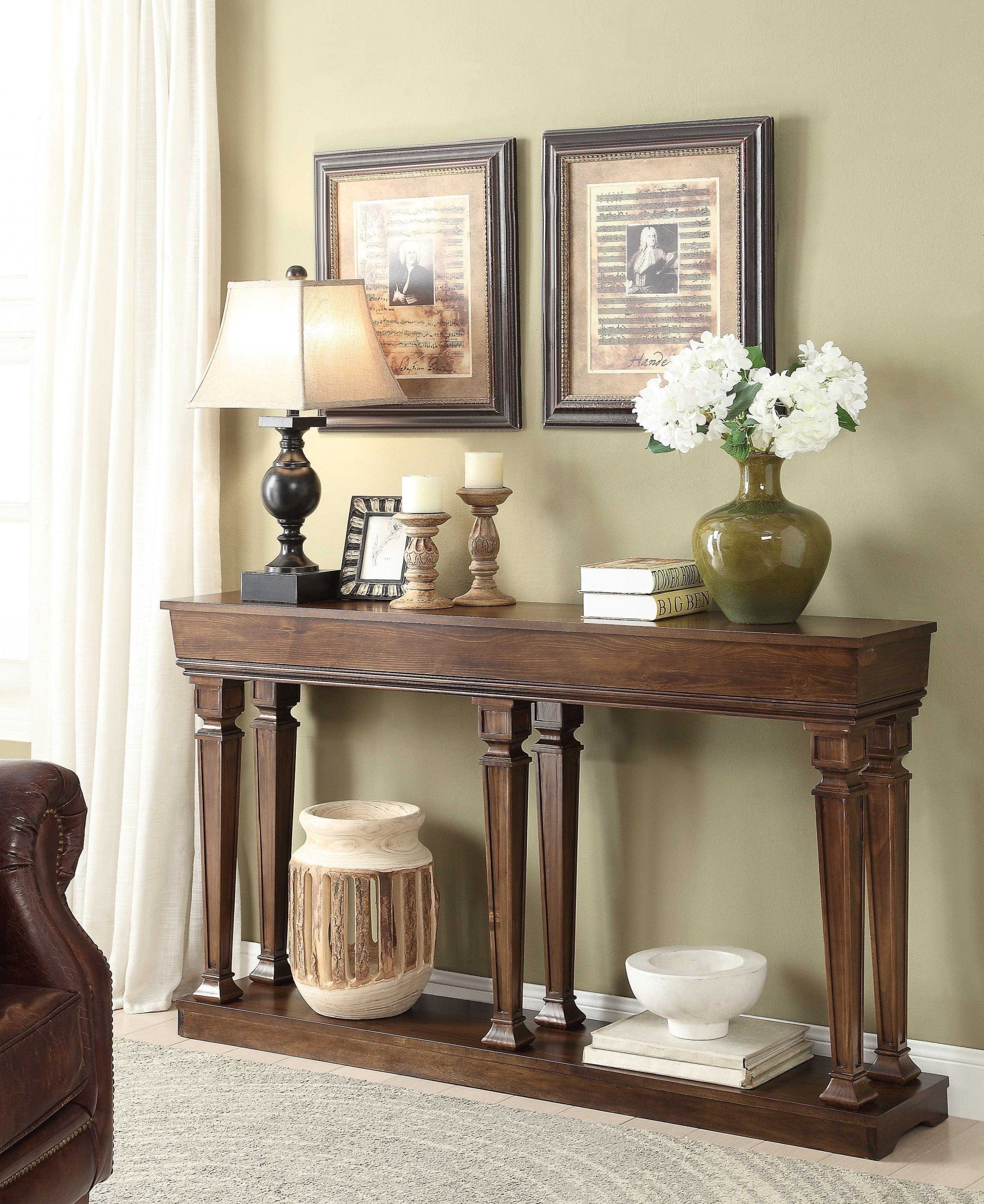 60" Brown Solid Wood Floor Shelf Console Table - Homeroots