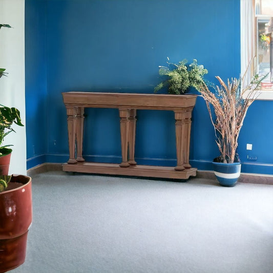 60" Brown Solid Wood Floor Shelf Console Table - Homeroots