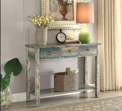 42" Blue and White Solid Wood Console Table