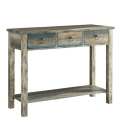 42" Blue and White Solid Wood Console Table