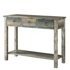 42" Blue and White Solid Wood Console Table