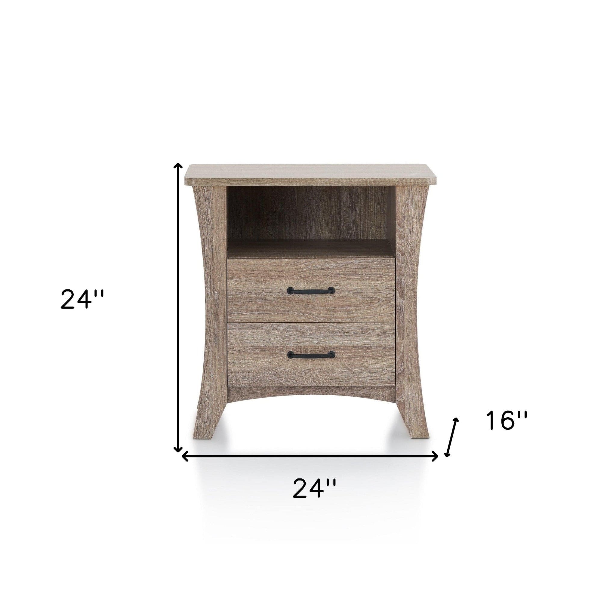 24" Brown Two Drawers Nightstand - Homeroots