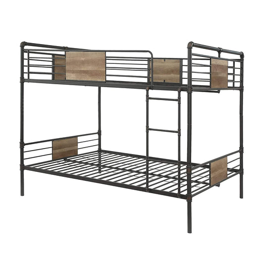 83" X 65" X 68" Sandy Black  Dark Bronze Handbrushed Queen Over Queen Bunk Bed - Homeroots