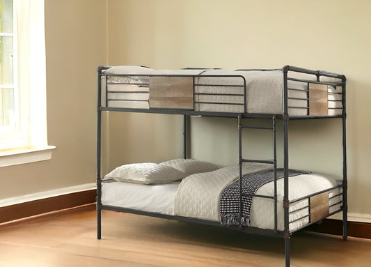 83" X 65" X 68" Sandy Black  Dark Bronze Handbrushed Queen Over Queen Bunk Bed - Homeroots