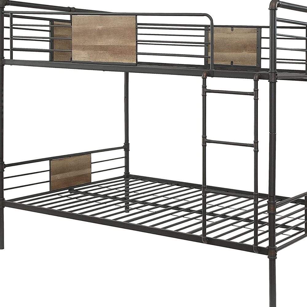 83" X 65" X 68" Sandy Black  Dark Bronze Handbrushed Queen Over Queen Bunk Bed - Homeroots