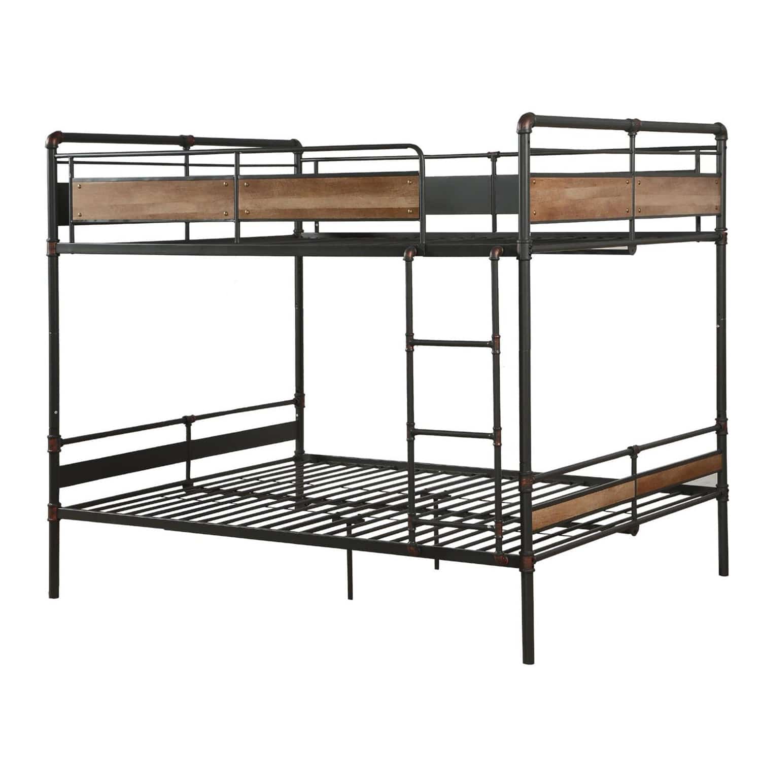 83" X 65" X 68" Sandy Black  Dark Bronze Handbrushed Queen Over Queen Bunk Bed - Homeroots