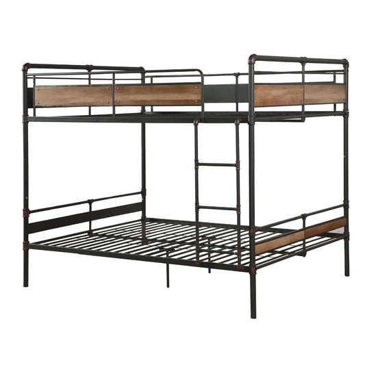 83" X 65" X 68" Sandy Black  Dark Bronze Handbrushed Queen Over Queen Bunk Bed - Homeroots