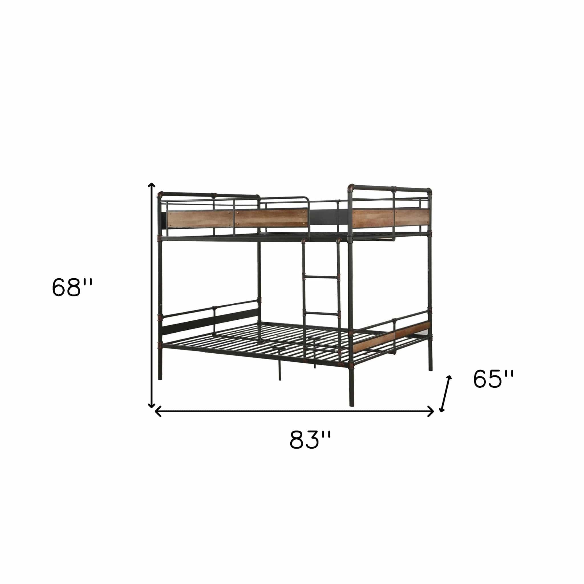 83" X 65" X 68" Sandy Black  Dark Bronze Handbrushed Queen Over Queen Bunk Bed - Homeroots