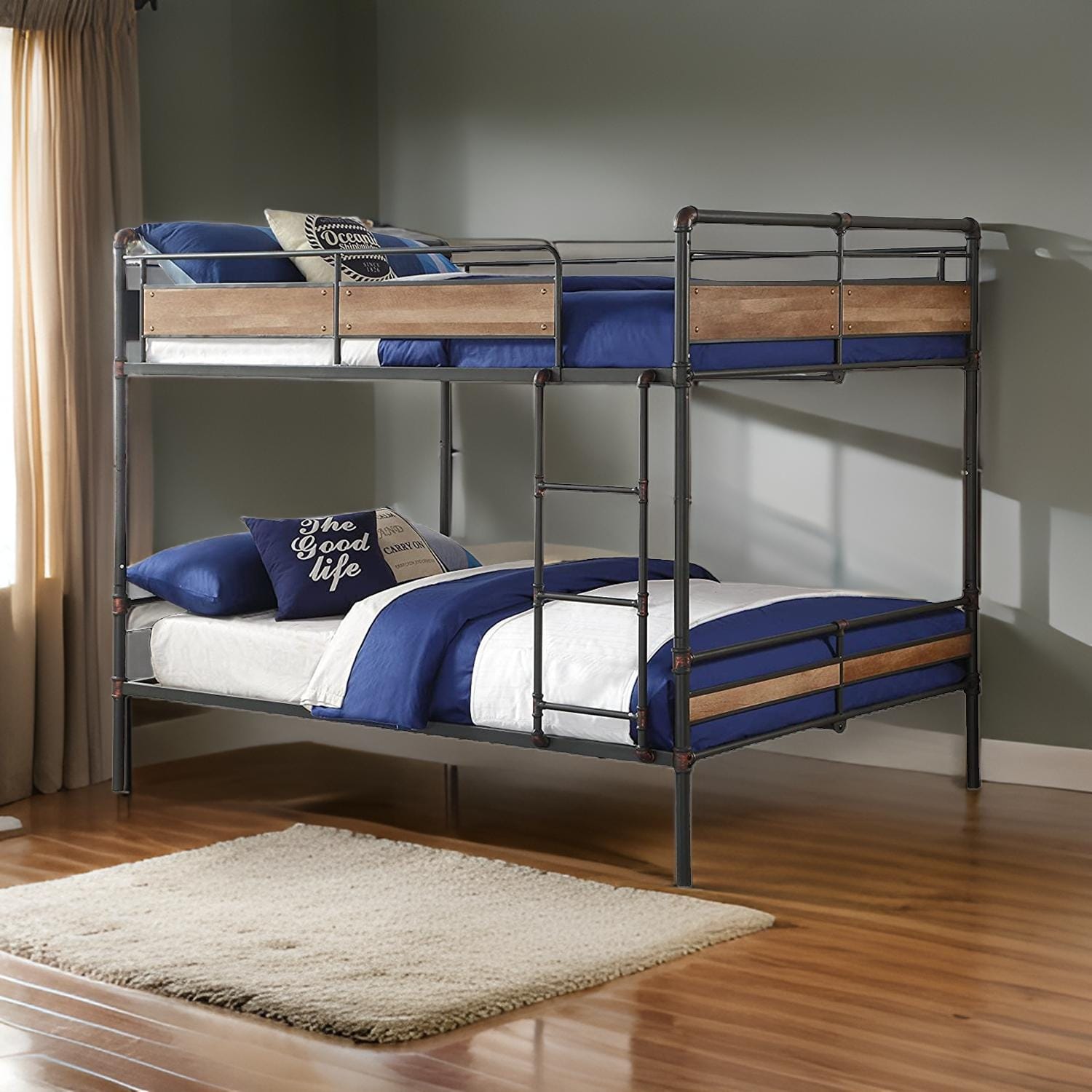 83" X 65" X 68" Sandy Black  Dark Bronze Handbrushed Queen Over Queen Bunk Bed - Homeroots