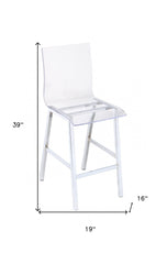 39" Clear And Silver Acrylic And Metal Counter Height Bar Chair