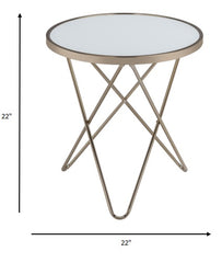 Mesa auxiliar redonda de 22" de latón, vidrio transparente y hierro