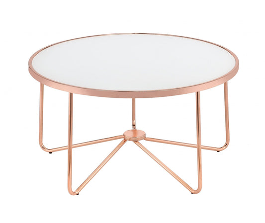 34" X 34" X 18" Frosted Glass And Rose Gold Coffee Table