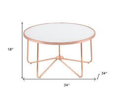 34" X 34" X 18" Frosted Glass And Rose Gold Coffee Table