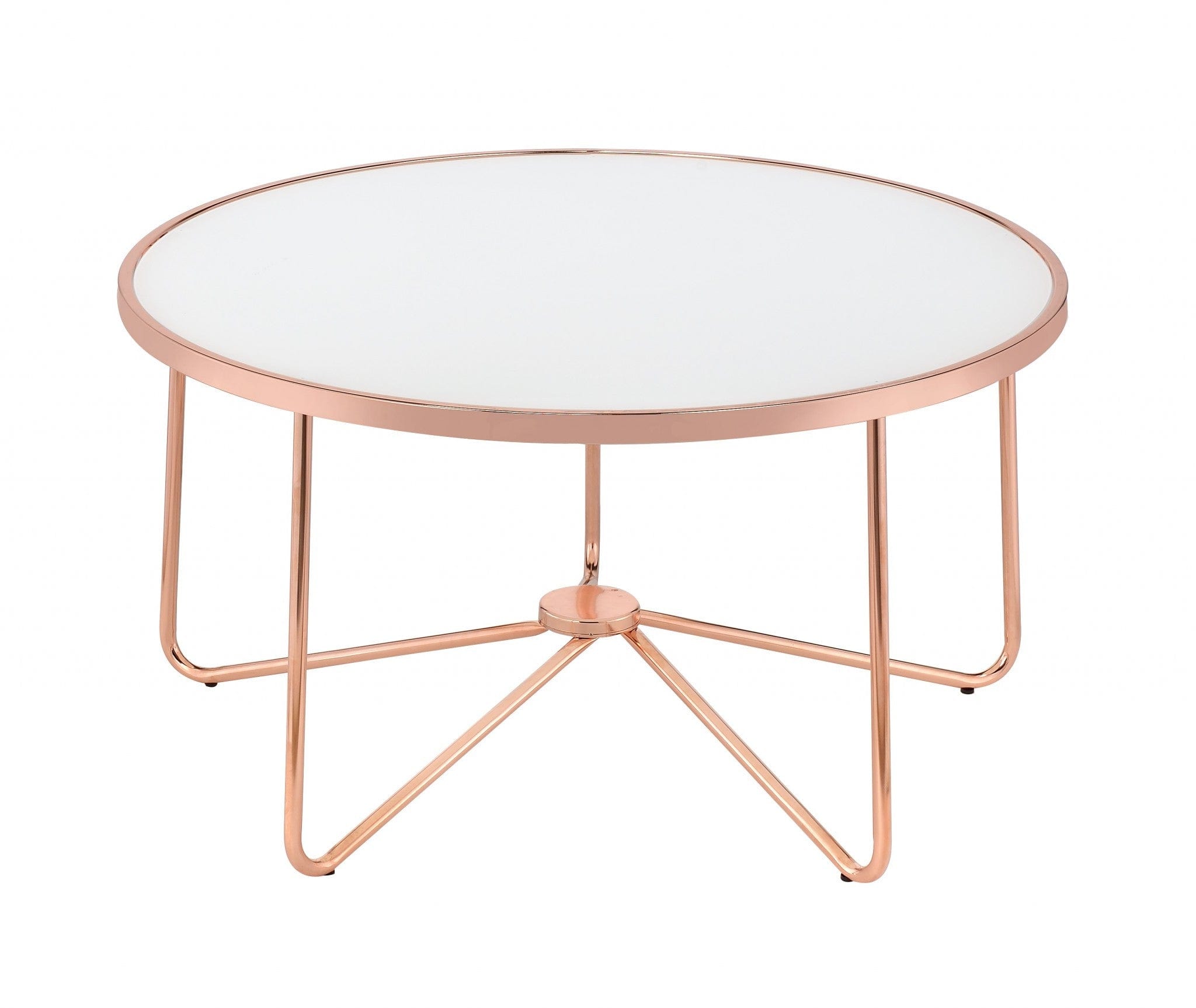 34" X 34" X 18" Frosted Glass And Rose Gold Coffee Table