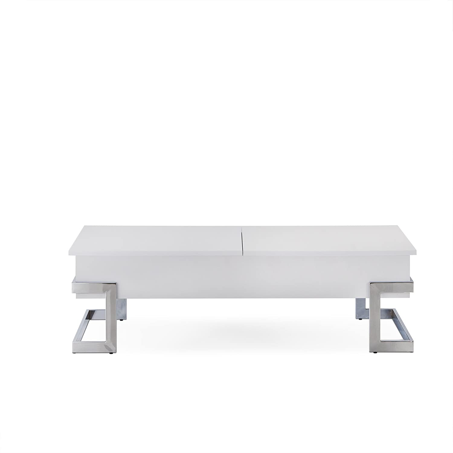 47" White And Silver Metal Lift Top Coffee Table - Homeroots