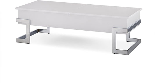 47" White And Silver Metal Lift Top Coffee Table - Homeroots