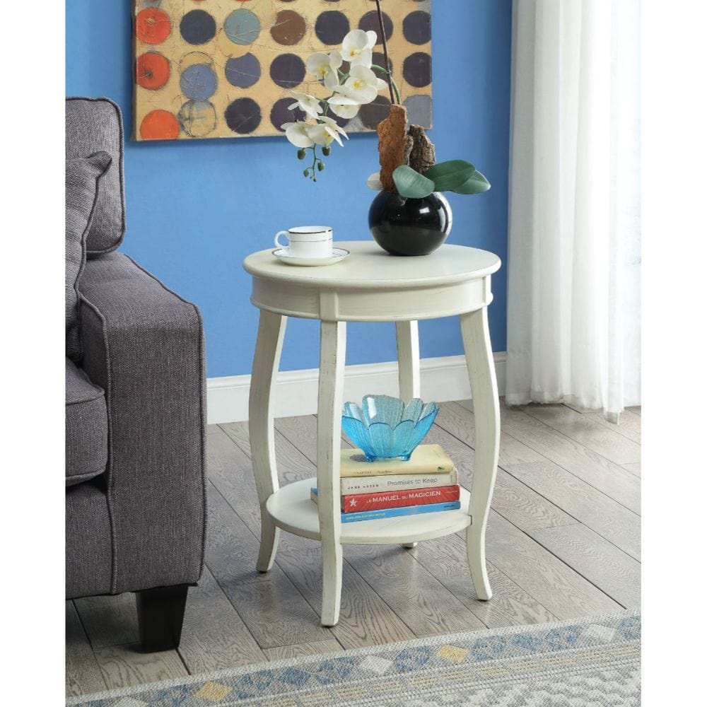 24" White Solid Wood Round End Table With Shelf - Homeroots