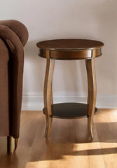 24" Brown Solid Wood Round End Table With Shelf