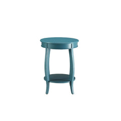 24" Teal Blue Solid Wood Round End Table With Shelf