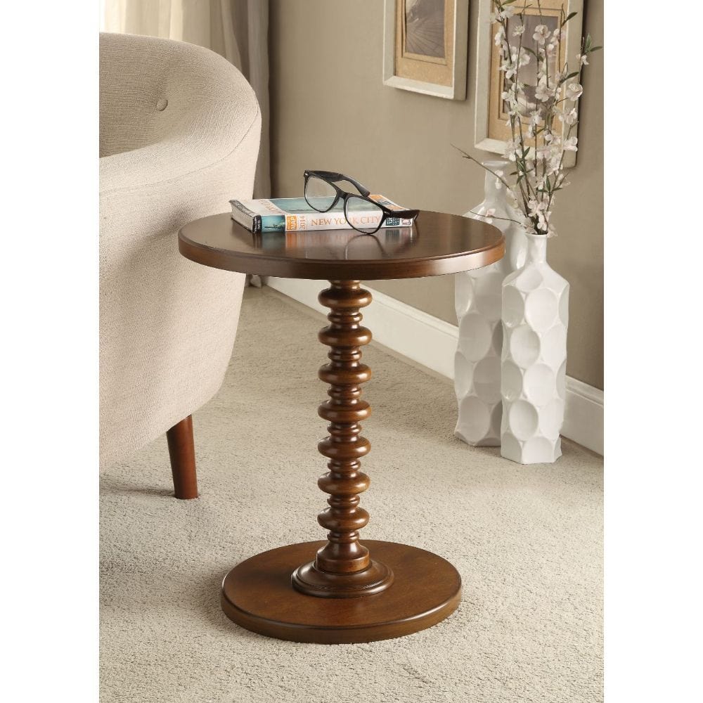 22" Brown Solid Wood Round Pedestal End Table - Homeroots