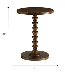 Mesa auxiliar con pedestal redonda de madera maciza marrón de 22"