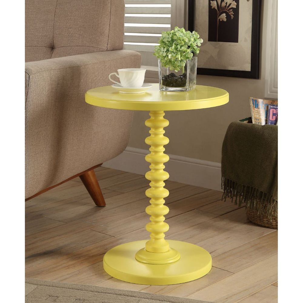 22" Yellow Solid Wood Round End Table